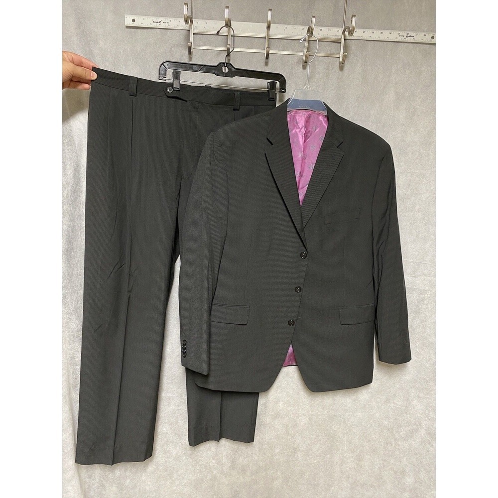 Sean‎ John Suit Men 46R Gray Micro Striped 3B Purple Label Pants 38 X31.5 Luxury